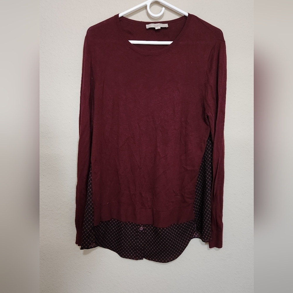 Loft Maroon Long Sleeve Blouse Top Size Large